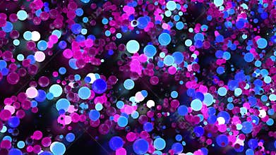 Blue and pink balls background. Abstract chemical reaction, cyan magenta circles born craete grow up and dissapear