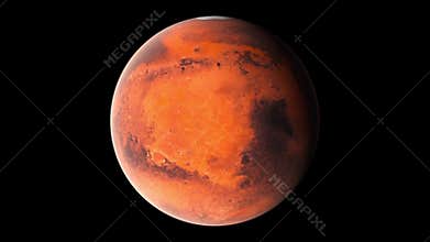 Flying over the surface of the planet Mars, computer generated. 3d rendering of realistic cosmic background. Elements of