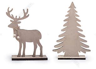 Reindeer and Christmas tree design elements isolated on white background, Clipping path included