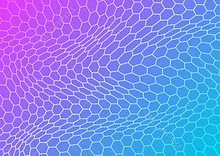 Abstract Warping Hexagonal Mesh in Pink, Blue and Purple Gradient Background