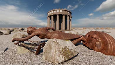 Corrupted Lady Justice lying on the ground