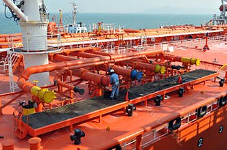 Pipes on the deck of the tanker