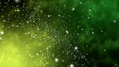 Abstract green and lemon yellow background of moving particles, looped animation
