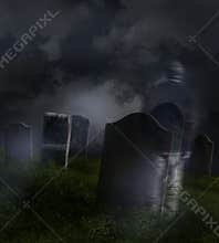Ghostly man wandering in a cemetery