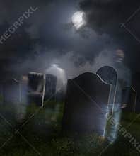 Ghosts wandering in old cemetery