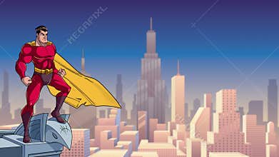 Superhero watching city from roof