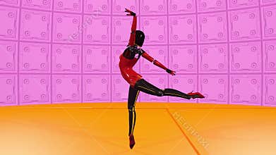 Beautiful cyborg girl dancing ballet on the catwalk. Artificial Female Android dance. Artificial intelligence, ballet.