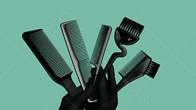 Composition with scissors and other hairdresser`s accessories