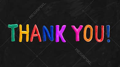 Thank you clay colorful letters animation on blackboard or chalkboard