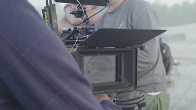 Camera while filming. Filmmaking. Shooting. Film production.