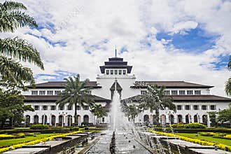 View of Gedung Sate, an Old Historical building with art deco style in Bandung, Indonesia