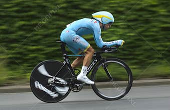 Bicyclist in competition of Tour de France 2015 which was held in Switzerland