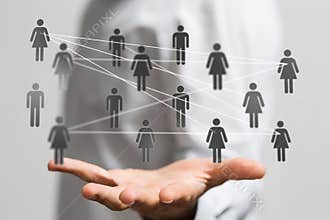Male hands and people icons connected to each other-online networking concept