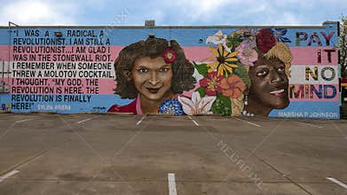 Mural featuring Marsha P. Johnson and Sylvia Rivera by artist Brian Kenny on the side of a building on Cedar Springs in Dallas