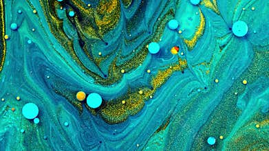 Beautiful paint and ink in oil, blue colorful bubbles. Abstract colorful paint.