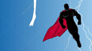 Superhero Flying During Thunderstorm Silhouette