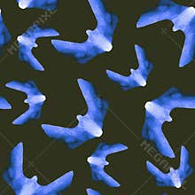 Watercolor seamless pattern with night moth, butterfly. Hand-drawn blue on a black background. Design for fabric, textiles, wallpa