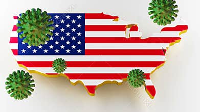 Contagious COVID-19, Flur or Coronavirus with USA map. 3D rendering