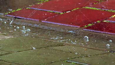 Raindrops Falling on Street Stones in Winter