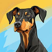 Colorful Doberman Dog Portrait Vector Illustration