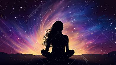 Mindfulness meditation concept. Meditating woman silhouette. Yoga. Concentration. AI Generative