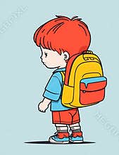 boy backpack walking to school cartoon style, international students day concept