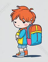 boy backpack walking to school cartoon style, international students day concept