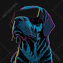 funny labrador dog cartoon wrating headset illustration