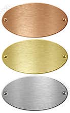 Silver, gold and bronze metal ellipse plates isolated
