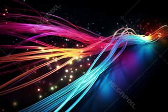 Colorful optic fiber electrical cables wires neon waves lines abstract 3d ai design background pattern glow colored