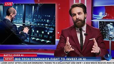 Newscaster talks about AI revolution