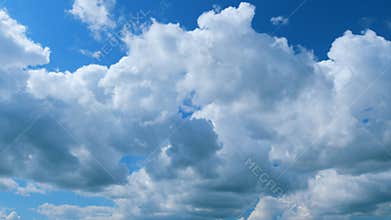 Blue Sky Background With Tiny Clouds. White Clouds In Blue Clean Bright Sky. Blue Sky And White Fluffy Clouds. Zoom Out.