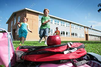 Students Running To School Bag