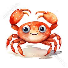 Colorful Watercolor Illustration Of A Playful Crab With Eye And Claws