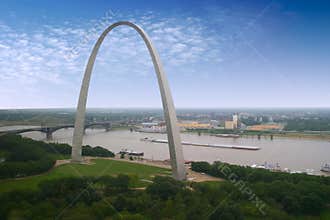 St. Louis Arch and a barge