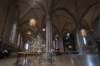 Interior of the Swedish Linköping Cathedral with Tree of Life artwork