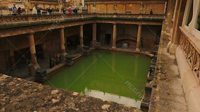 Tilting shot of the famous Roman spa in Bath, UK
