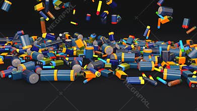 Hundreds of falling consumer batteries of different types
