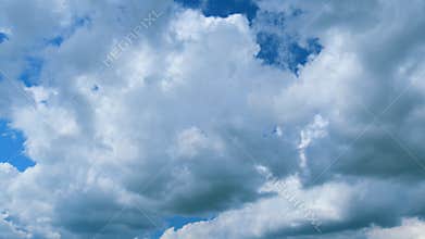 Unusual Clouds In Blue Sky. White Cloud On Blue Sky Background. Blue Sky Background With Tiny Clouds. Zoom In.