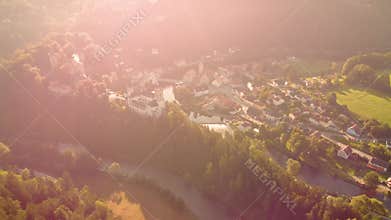 Rozmberk Castle and Vltava River from above