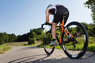 A triathlete is cycling