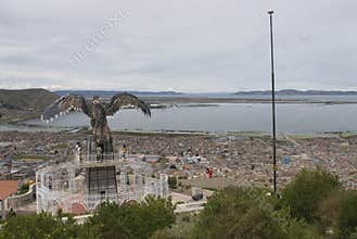 View of Lake Titicaca as Seen from Condor Hill Viewpoint or Mirador de Kuntur Wasi, Puno,