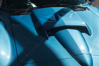 Classic blue 1963 Corvette hood details