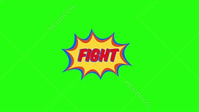 Fight comic text animation on green screen background