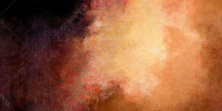 Detailed dark old brown grunge background with orange splats and stains. Abstract messy warm autumn background