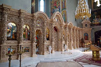 Inside temple in Vydubychi Monastery, Kyiv, Ukraine