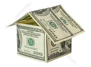 Real estate concept. House from money dollar. png transparent