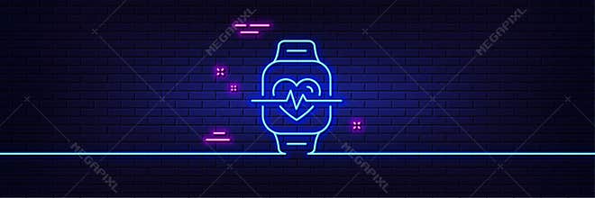 Cardio training line icon. Fitness watch workout sign. Neon light glow effect. Vector
