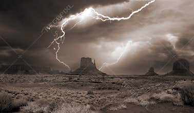 Monument Valley under big storm