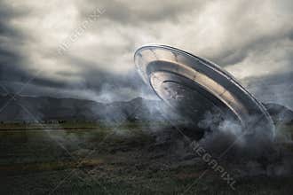 UFO crashing on a crop field